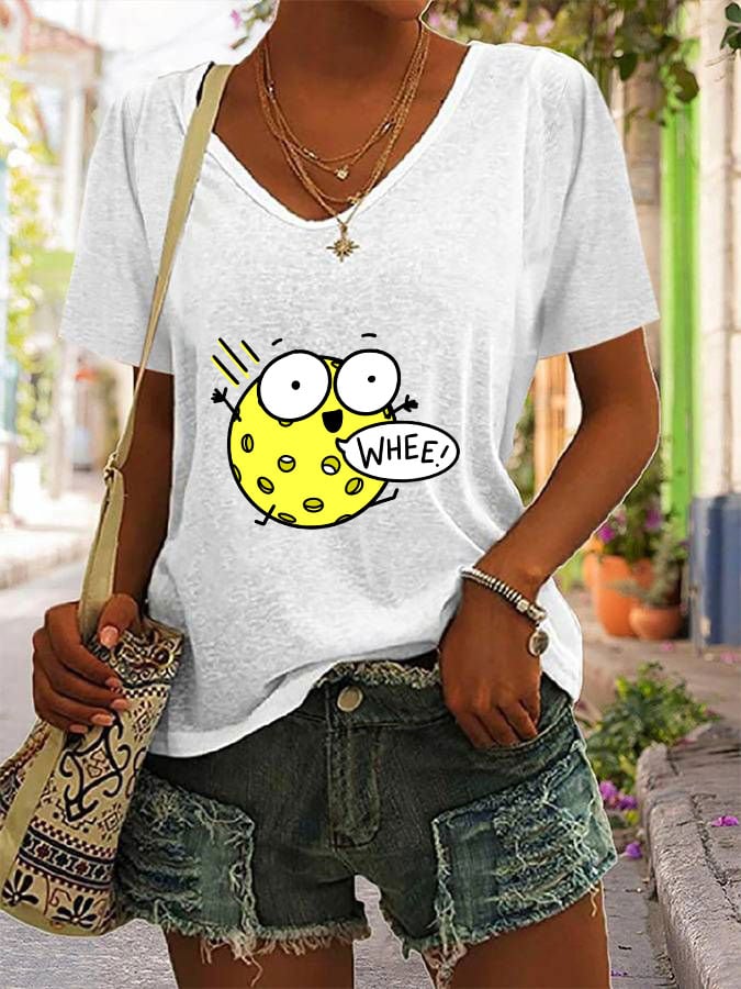 Women's Funny Pickleball Print V-Neck T-Shirt