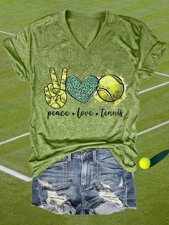 Women's Peace Love Tennis Casual V-Neck Tee