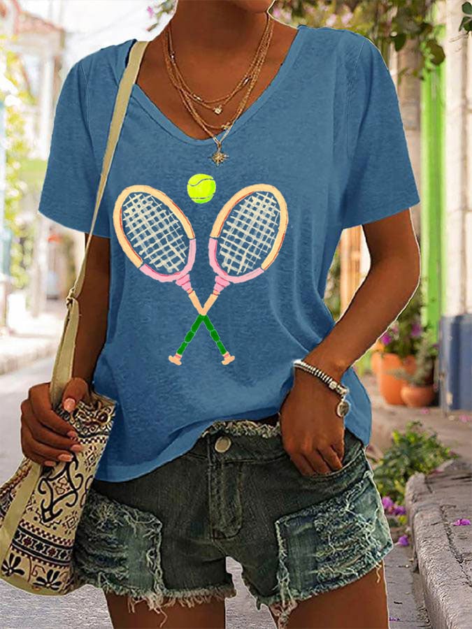 Women's Tennis Fans Printed V-Neck T-Shirt