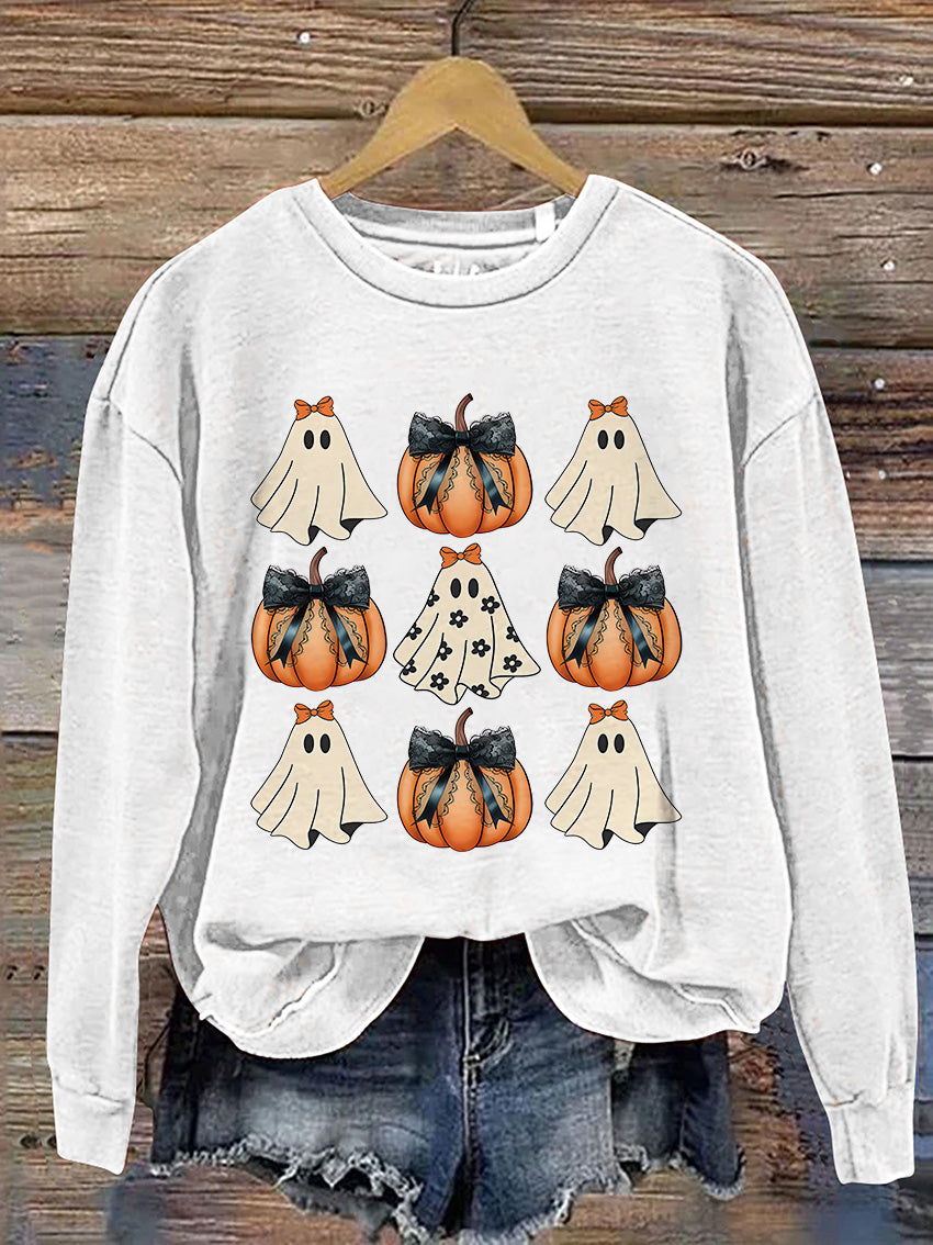 Coquette Halloween Pumpkin Cute Ghost Casual Print Sweatshirt