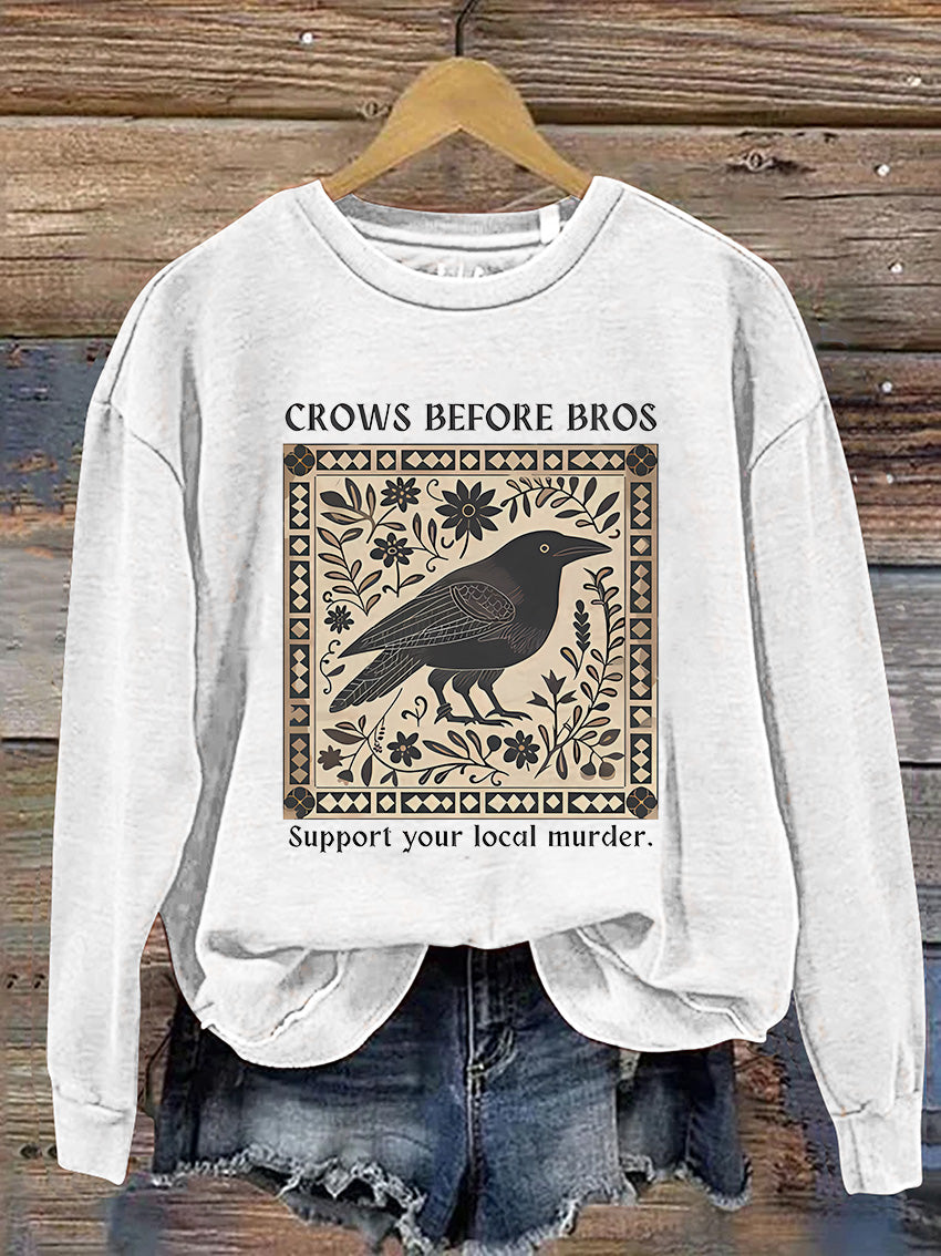 Halloween Crows Before Bros Casual Print Sweatshirt