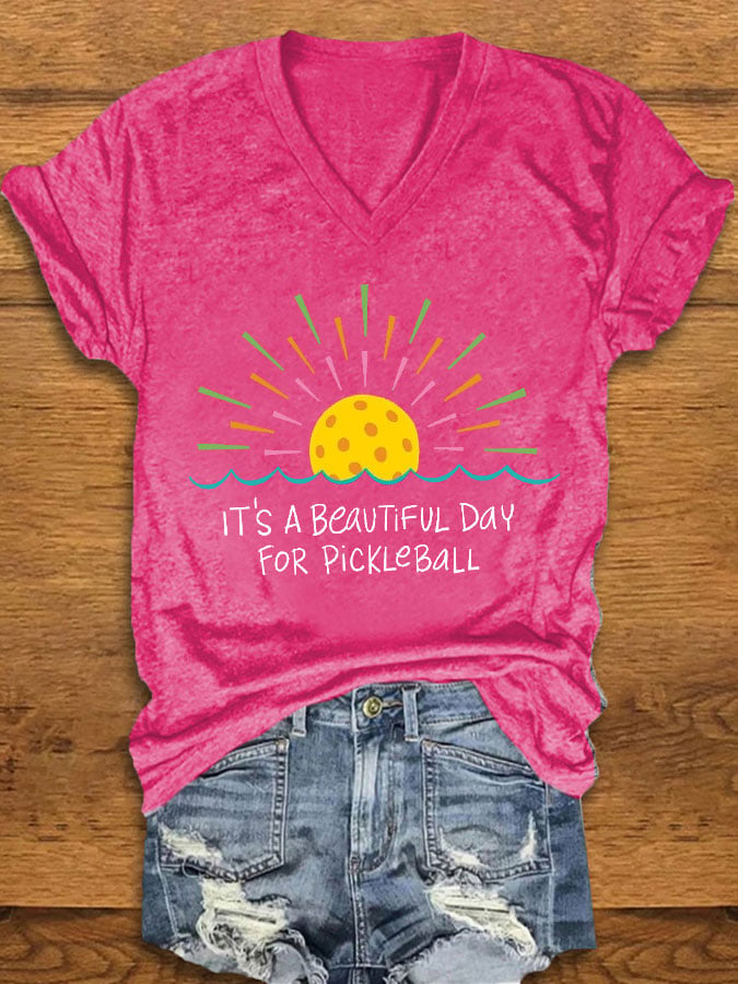 Women's Pickleball Lovers "It's a beautiful day for pickleball" printed T-shirt