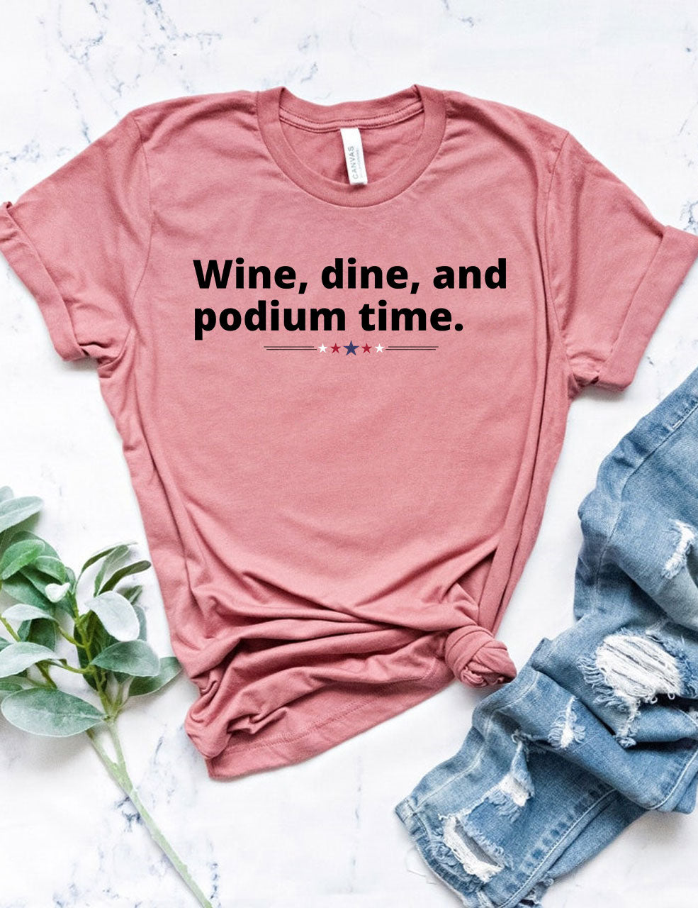 Wine, dine, and podium time Funny Sport T-shirt