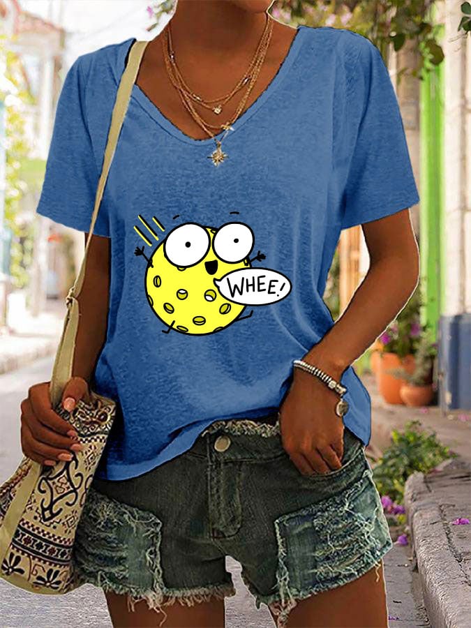 Women's Funny Pickleball Print V-Neck T-Shirt