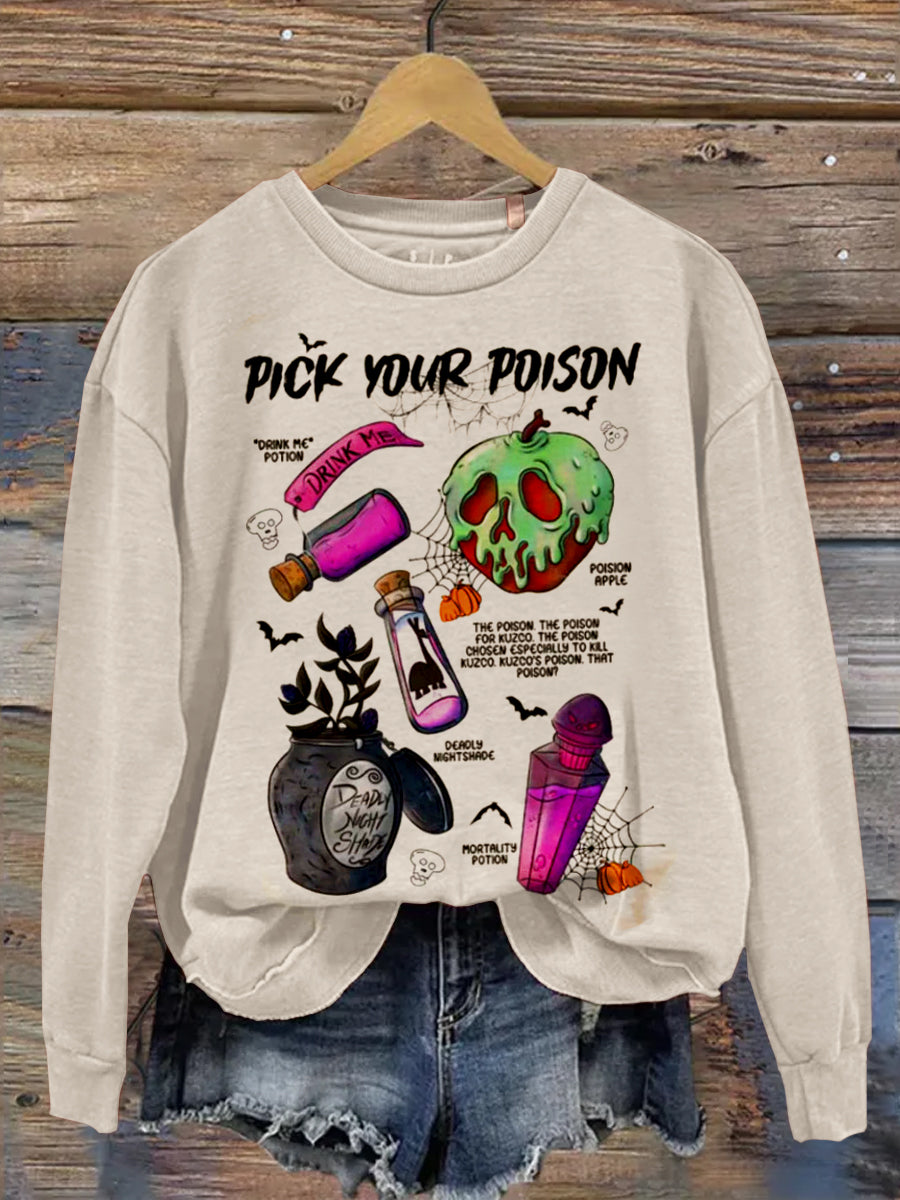 Women's Vintage Retro Pick Your Poison Disney Halloween Casual Sweatshirt