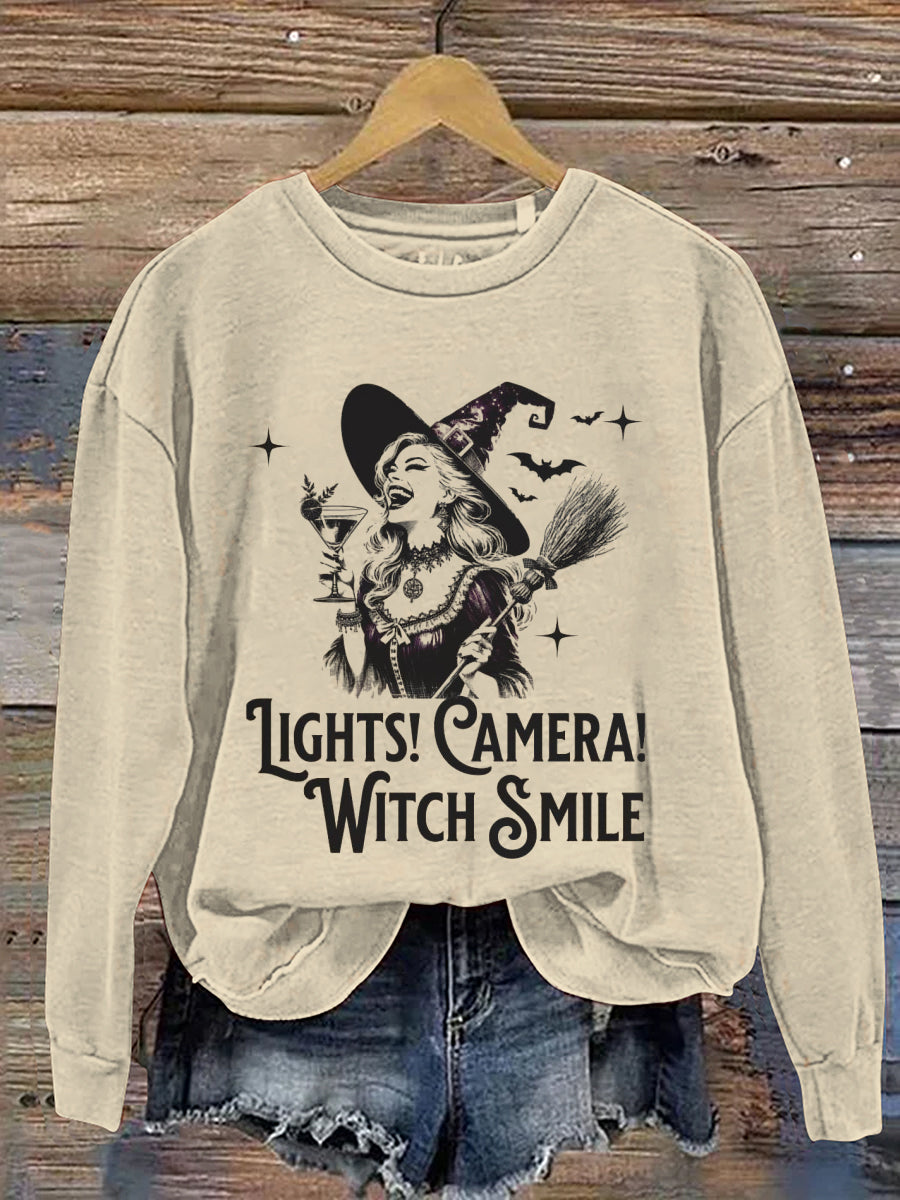 Lights Camera Witch Smile Halloween Art Print Casual Sweatshirt