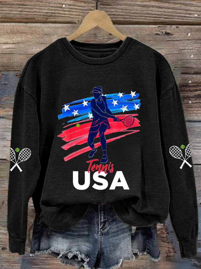 Women's Tennis Print Round Neck Sweatshirt