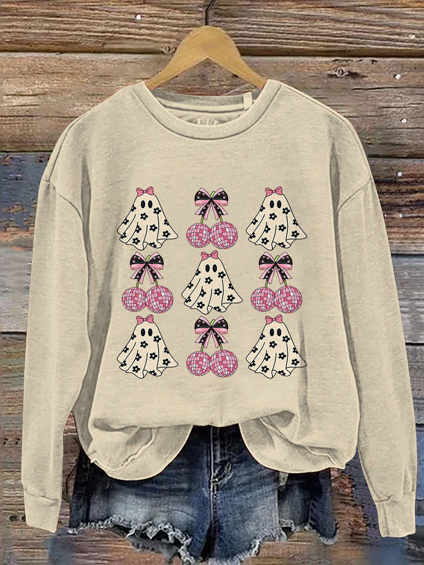 Coquette Halloween Pumpkin Cute Ghost Casual Print Sweatshirt