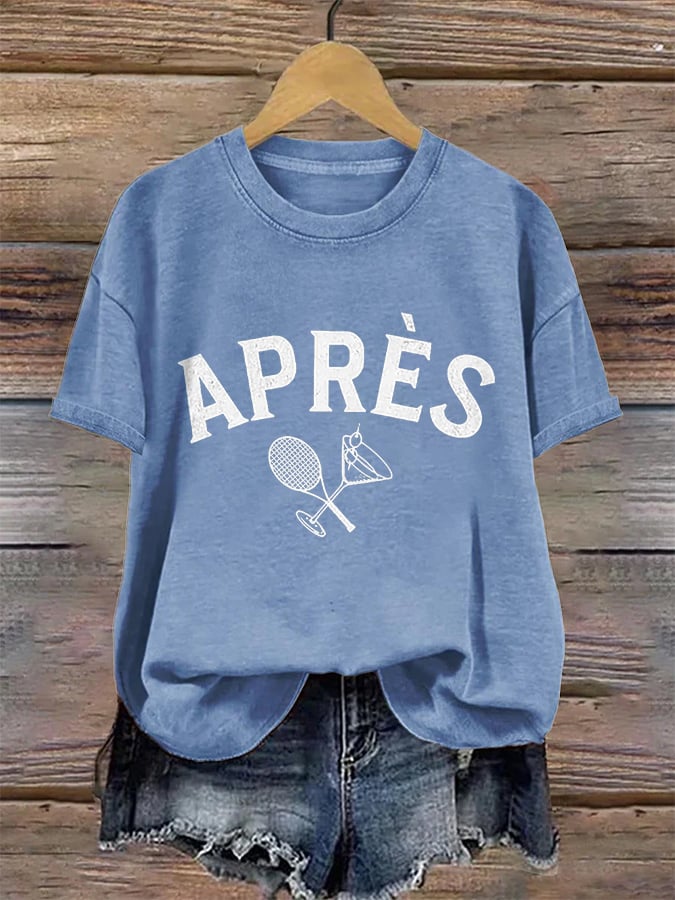 Women's Apres Tennis Printed V-Neck T-Shirt