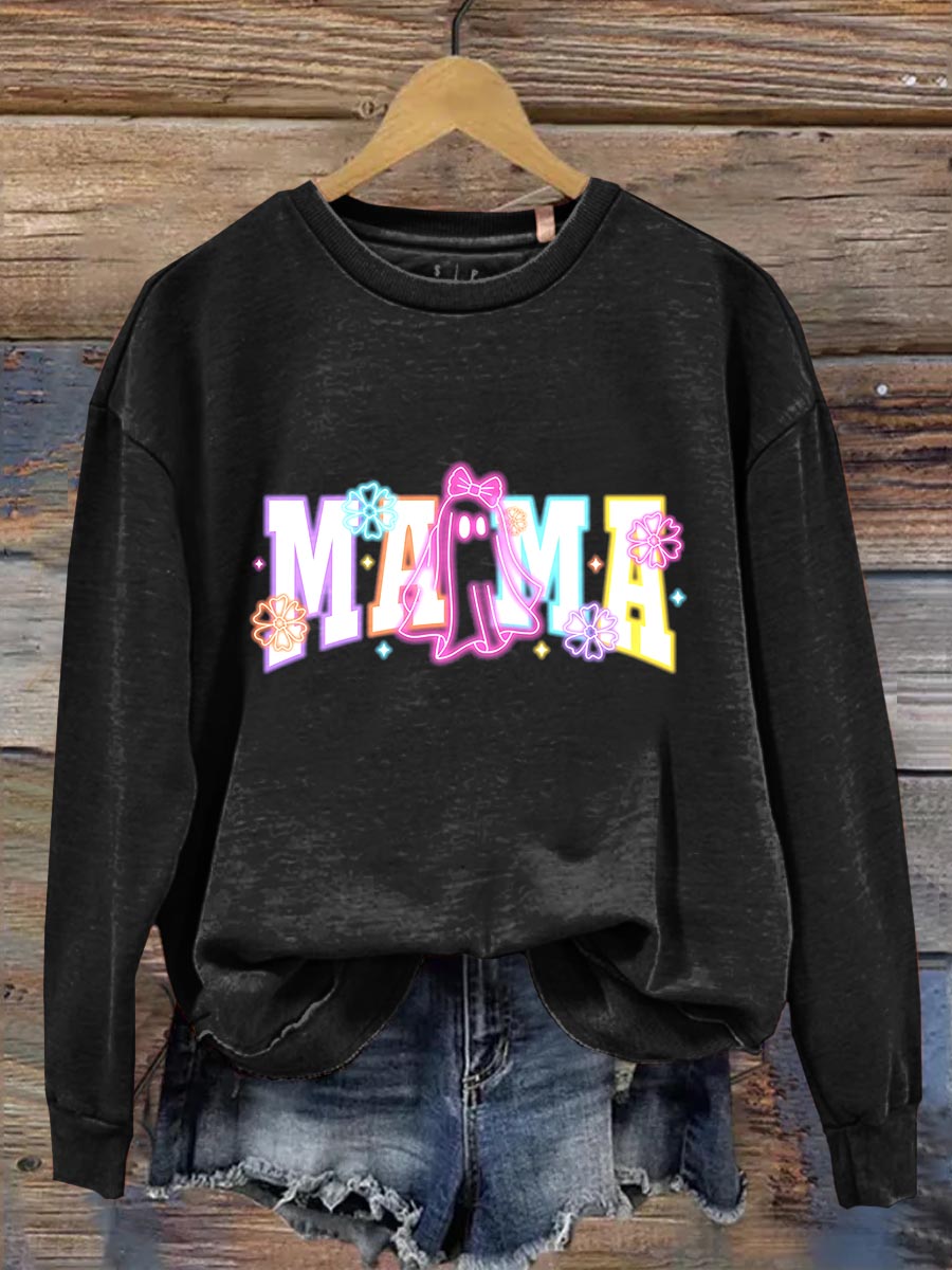 Neon Ghost Mama Halloween Art Print Casual  Sweatshirt