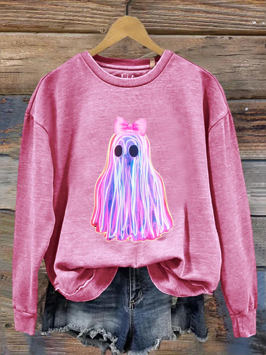 Neon Ghost Halloween Art Print Casual  Sweatshirt