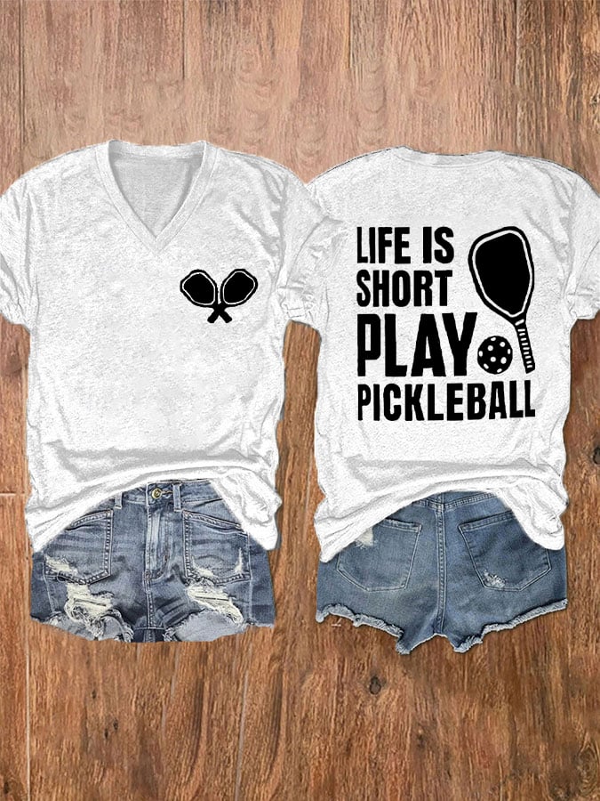 Women's Pickleball Lover Printed V-Neck T-Shirt