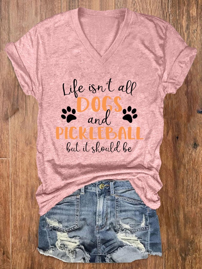 Women's Funny Dogs and Pickleball Printed T-Shirt