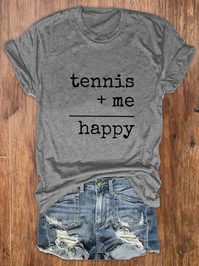 Women's "Tennis+me=happy" printed T-shirt