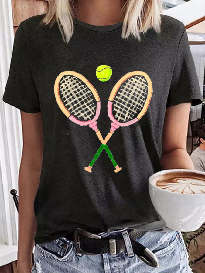 Women's Tennis Fans Racket Print Casual Printed T-shirt