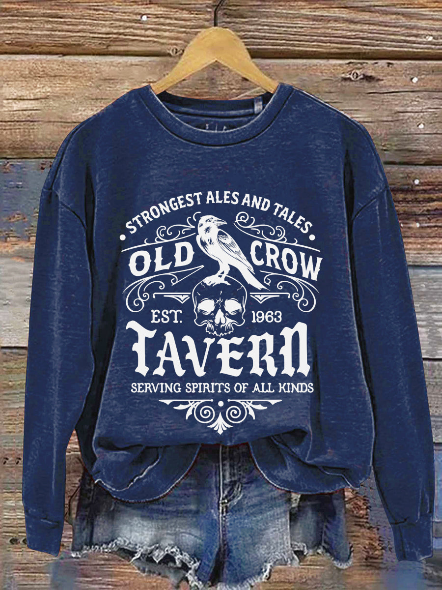 Strongest Ales And Tales Old Crow Tavern Serving Spirits Of All Kinds Halloween Art Print Casual Sweatshirt