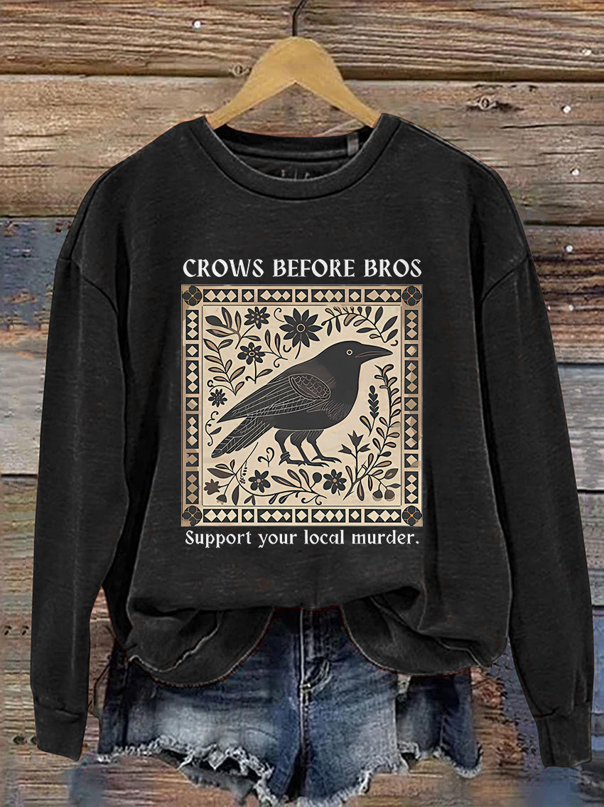 Halloween Crows Before Bros Casual Print Sweatshirt