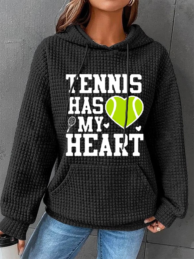 Women's Tennis Has My Heart Tennis Lover Casual Waffle Hoodie