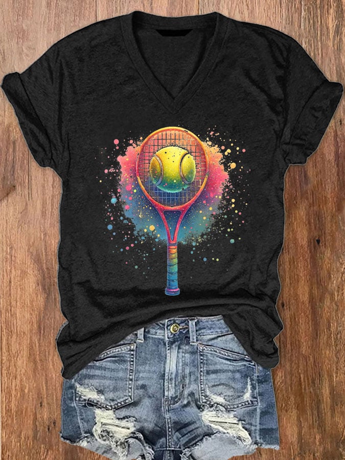 Women's Funny Tennis Tennis Lover Print V-Neck T-Shirt