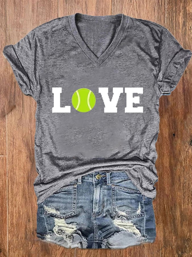 Women's Tennis Lover Casual V-Neck Tee