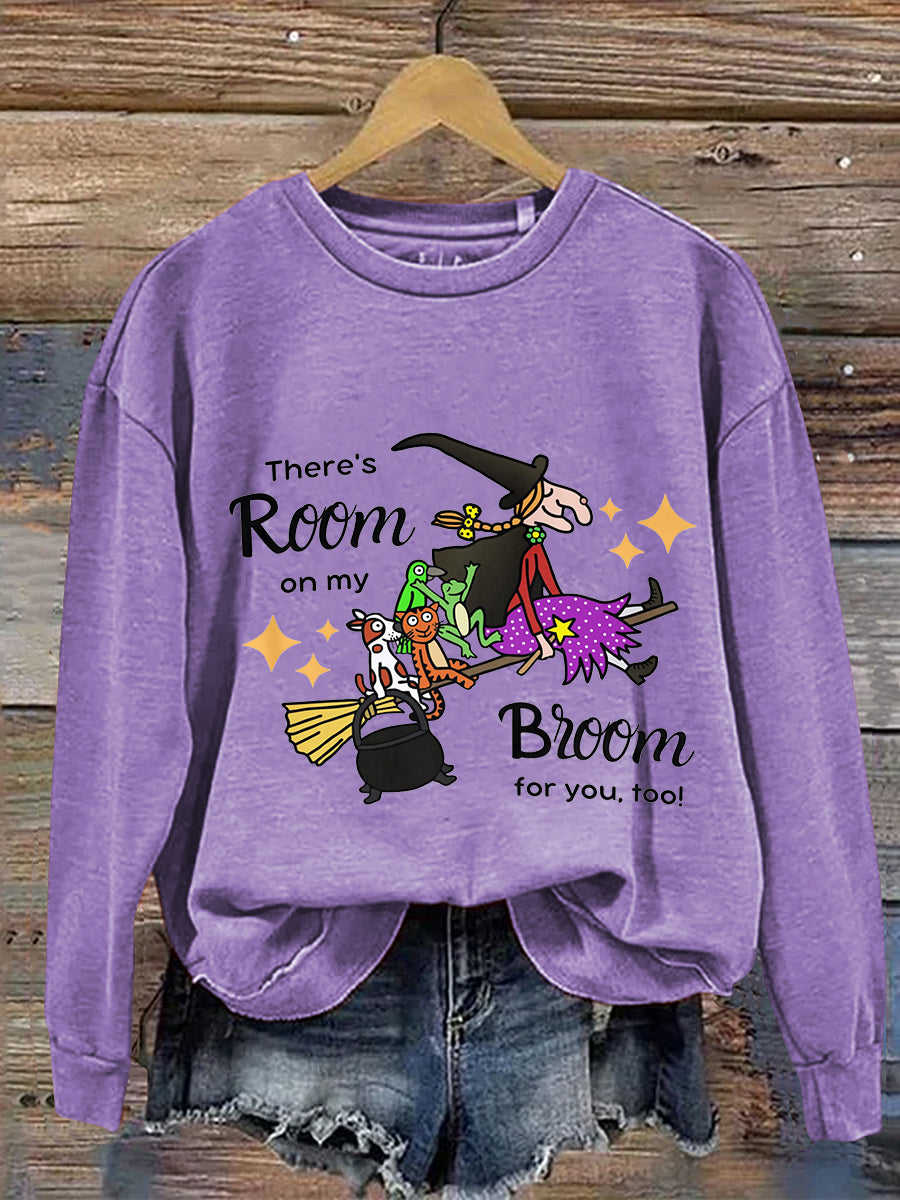 There's Room On My Broom For You Too Dog Cat Witch Halloween Art Print Casual Sweatshirt