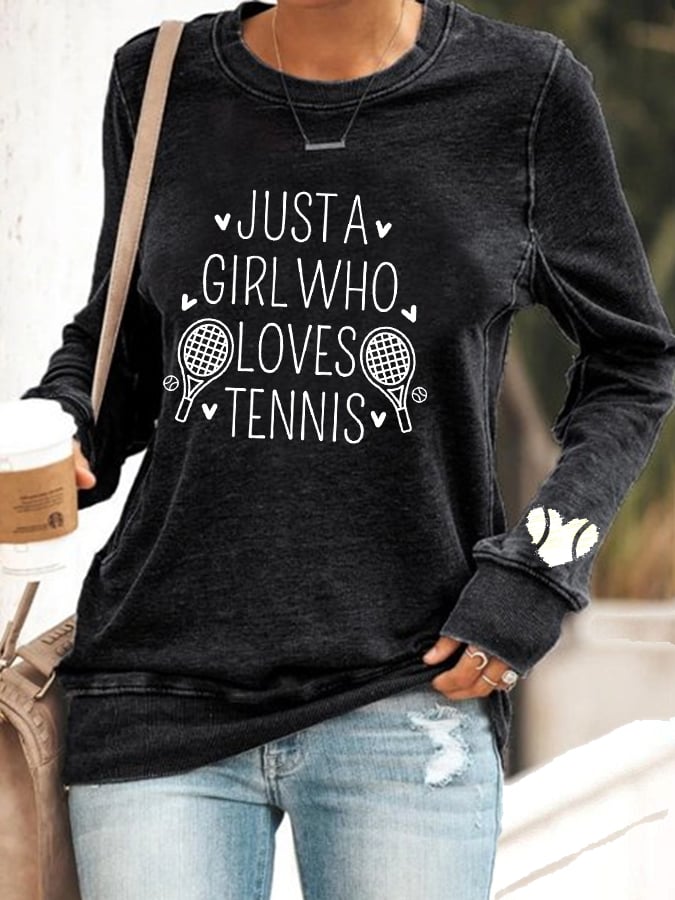 Women's "Just A Girl Who Loves Tennis" printed casual sweatshirt