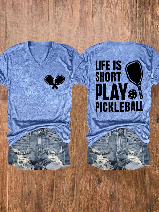 Women's Pickleball Lover Printed V-Neck T-Shirt