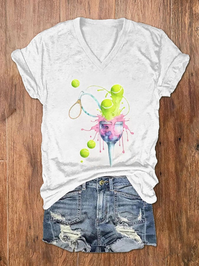 Women's Funny Tennis Tennis Lover Print V-Neck T-Shirt