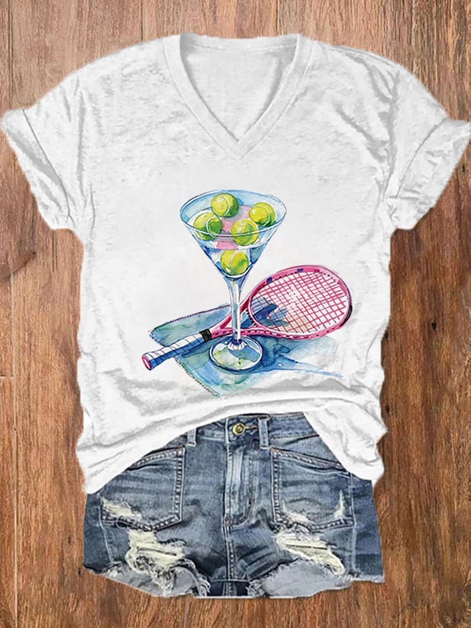 Women's Funny Tennis Tennis Lover Print V-Neck T-Shirt