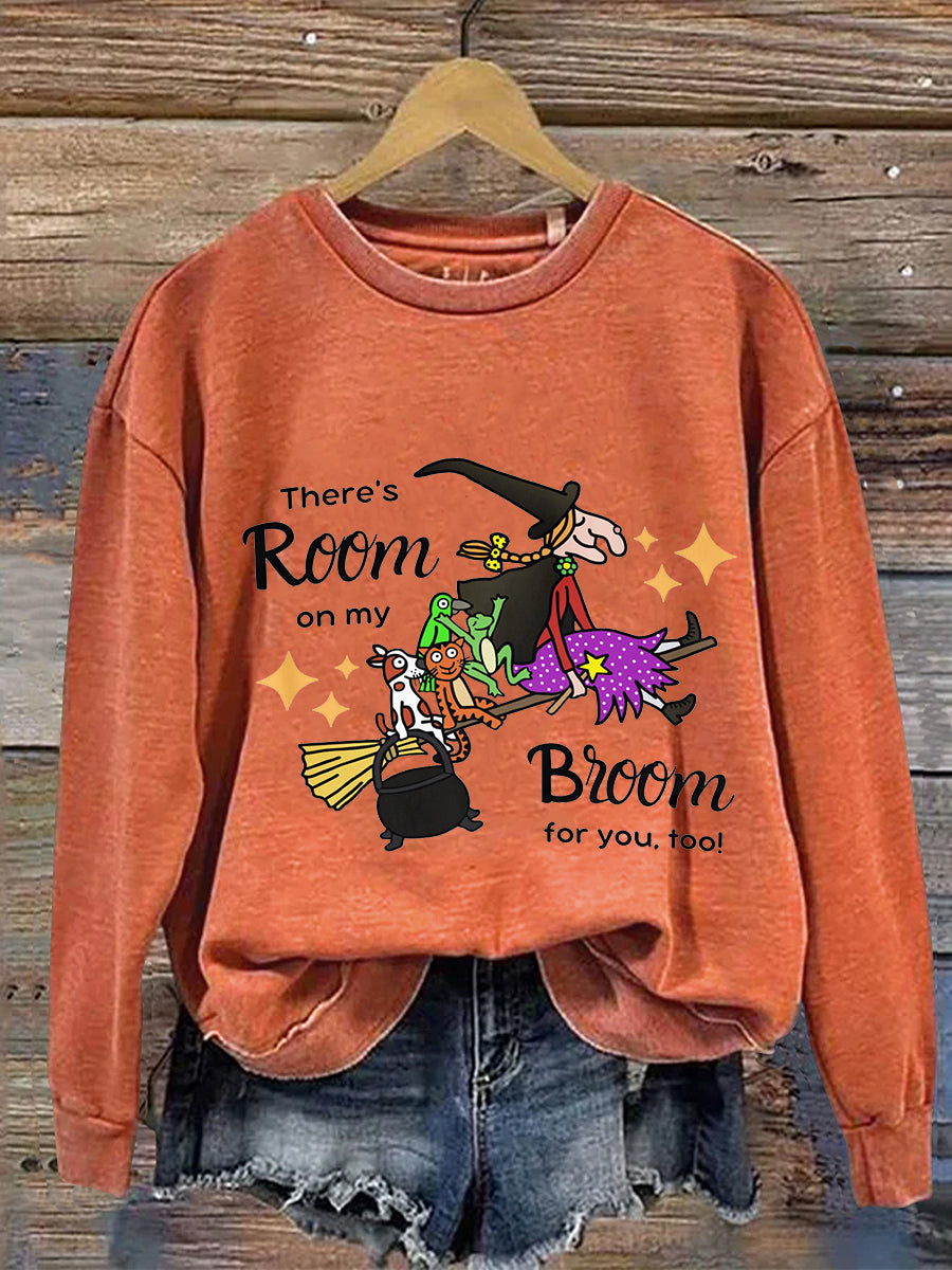 There's Room On My Broom For You Too Dog Cat Witch Halloween Art Print Casual Sweatshirt