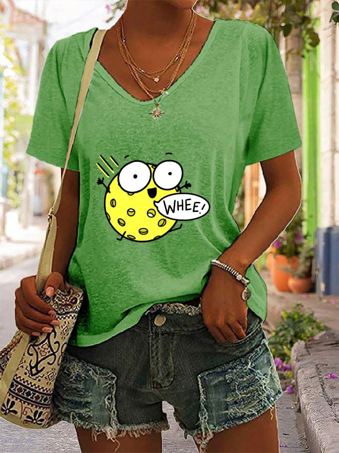 Women's Funny Pickleball Print V-Neck T-Shirt