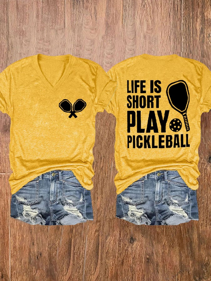 Women's Pickleball Lover Printed V-Neck T-Shirt