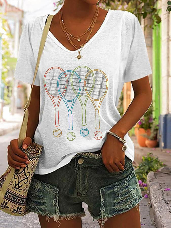 Women's Color Tennis V Neck T-Shirt