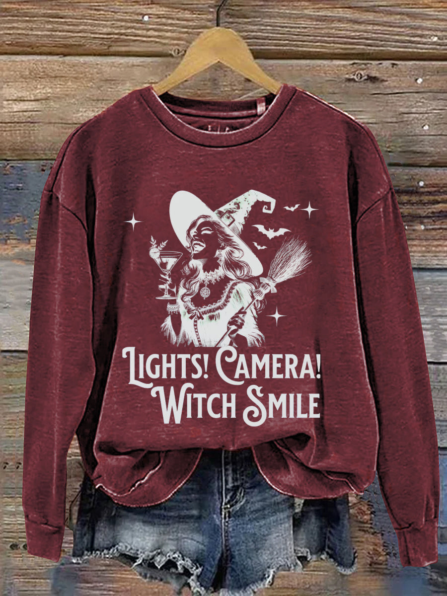 Lights Camera Witch Smile Halloween Art Print Casual Sweatshirt