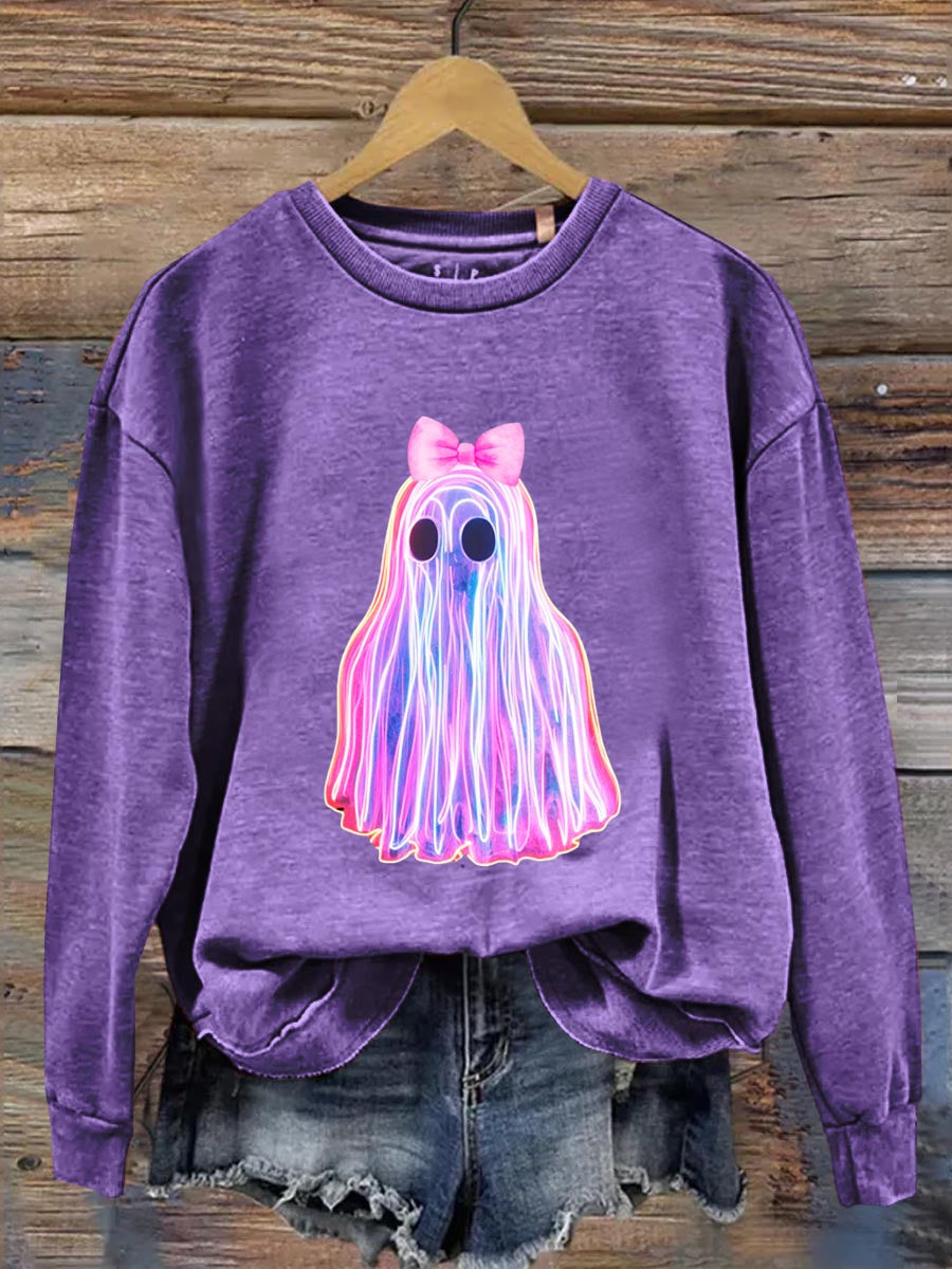 Neon Ghost Halloween Art Print Casual  Sweatshirt