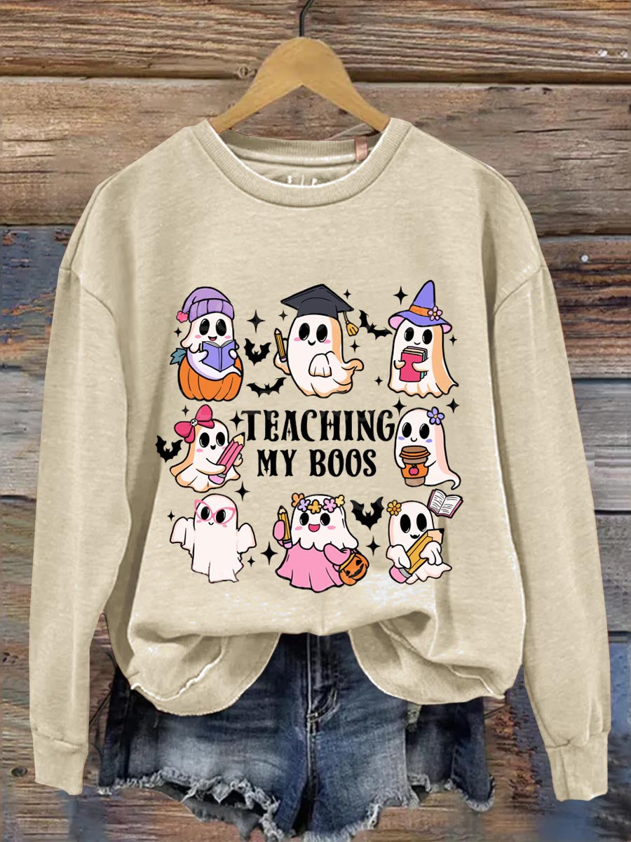 Teaching My Boos Ghost Halloween Art Print Casual  Sweatshirt