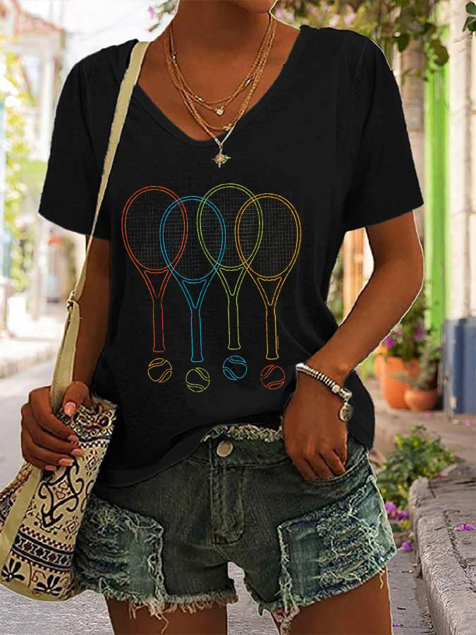 Women's Color Tennis V Neck T-Shirt