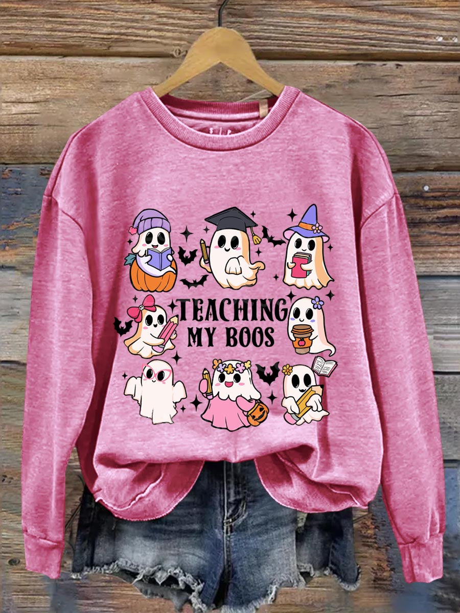 Teaching My Boos Ghost Halloween Art Print Casual  Sweatshirt