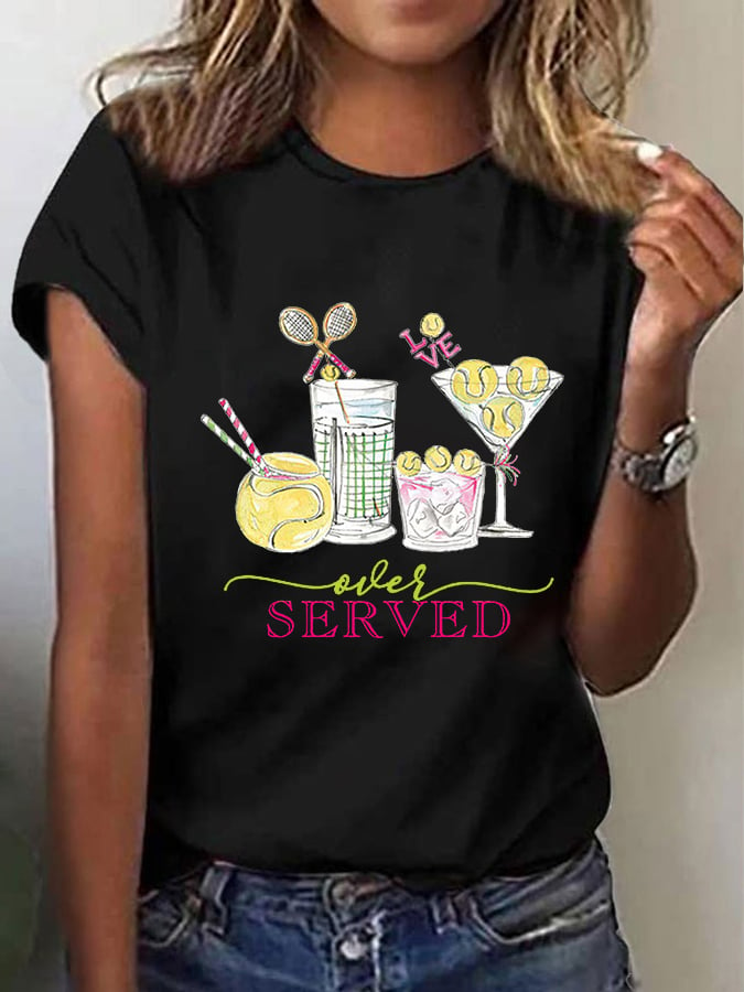 Women's Funny Tennis Tennis Drinks  Printed Casual Tee