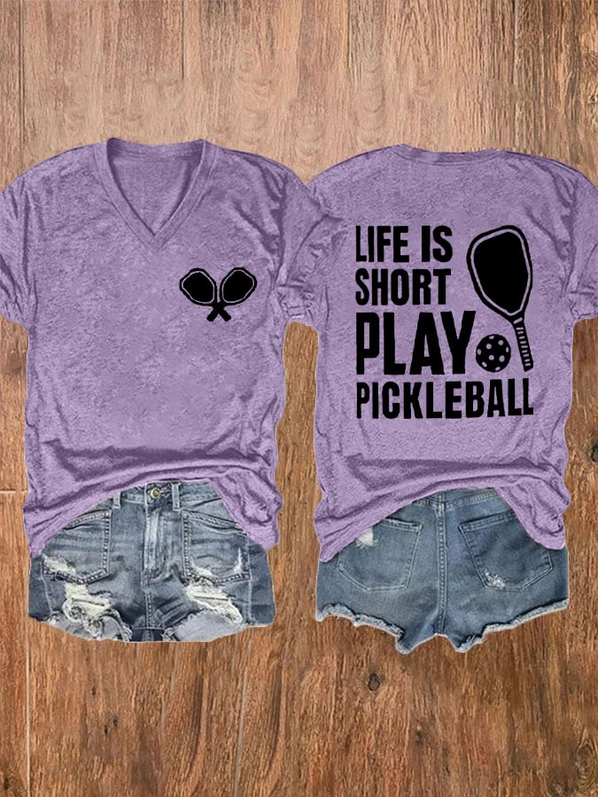 Women's Pickleball Lover Printed V-Neck T-Shirt