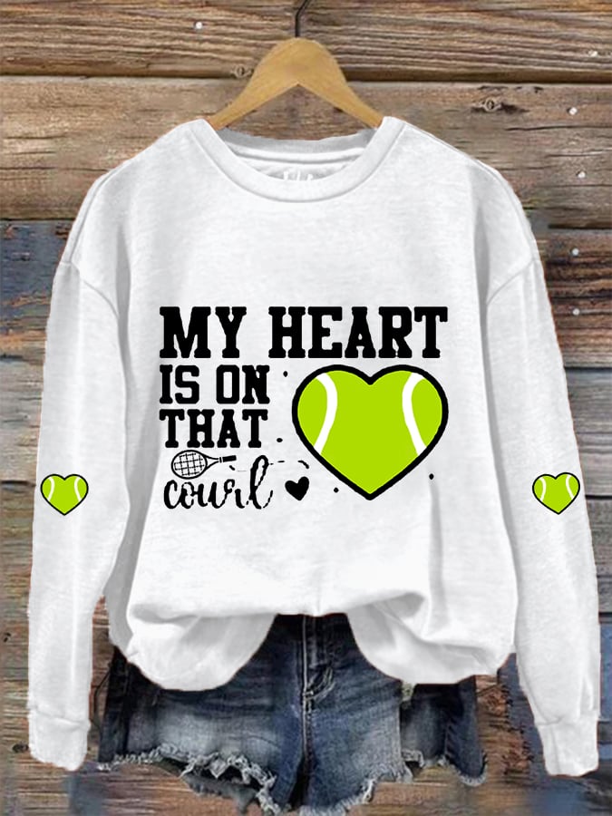 Women's My Heart Is On That Court Tennis Lovers Casual Sweatshirt