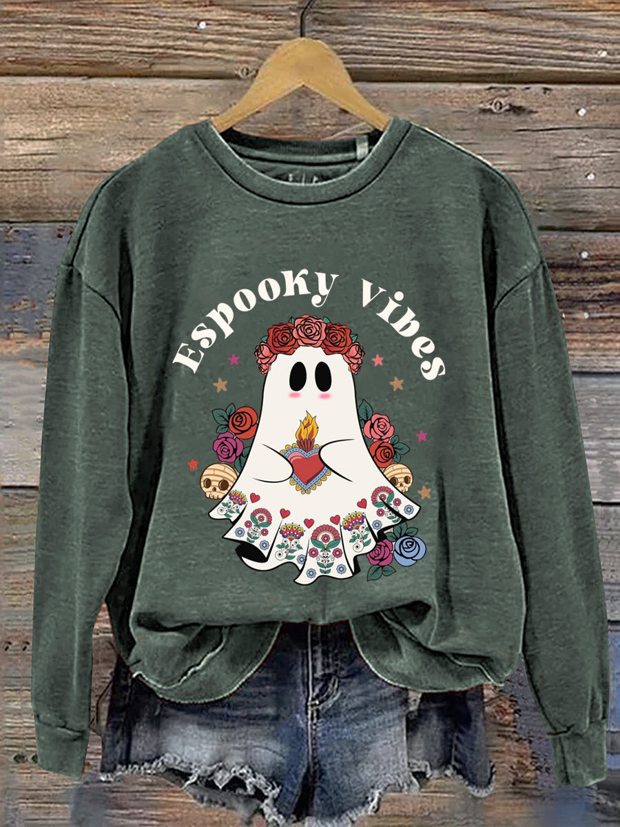 Espooky Vibes Ghost Halloween Art Print Casual Sweatshirt