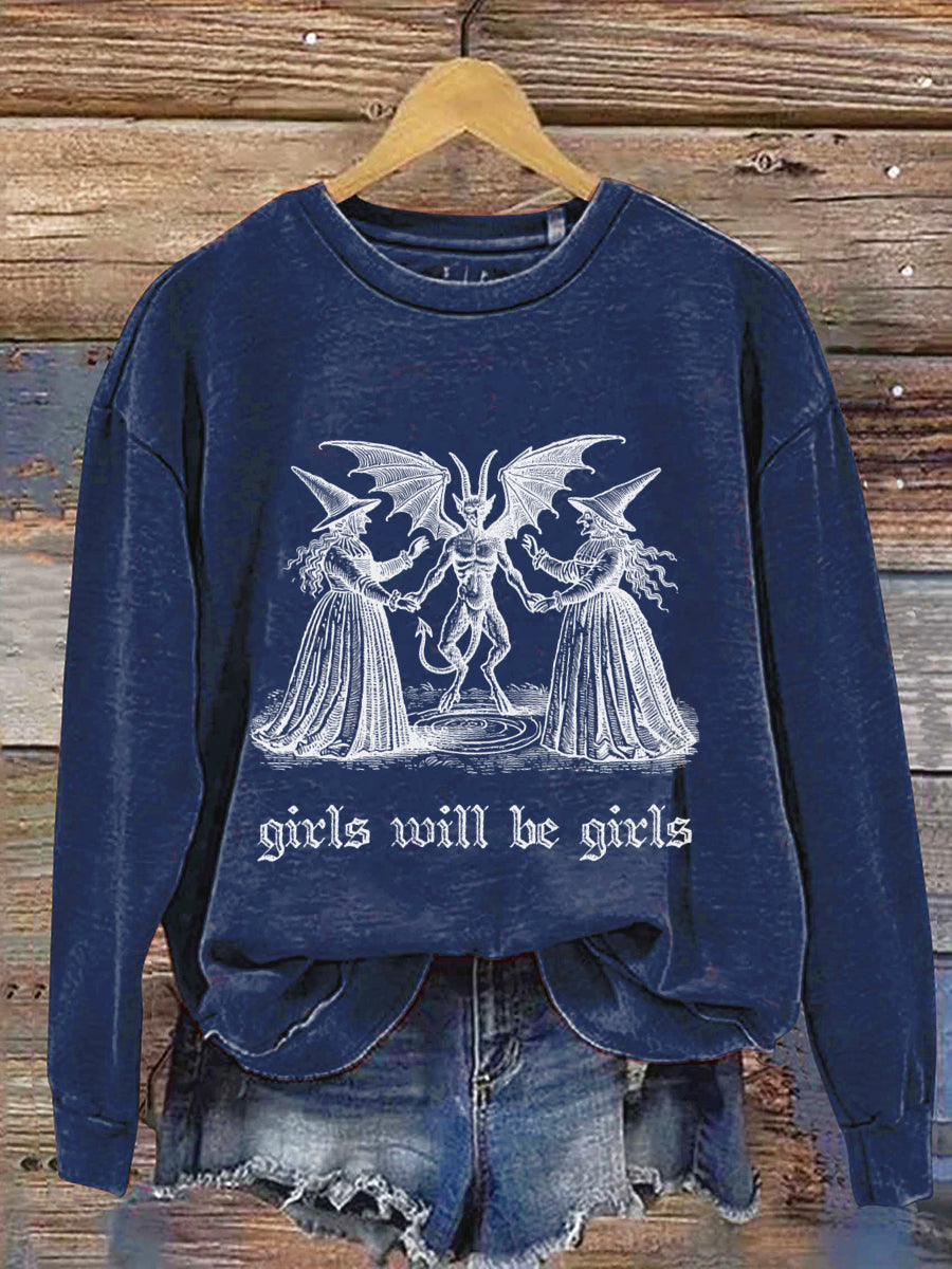 Girls Will Be Girls Witch Halloween Art Print Casual Sweatshirt