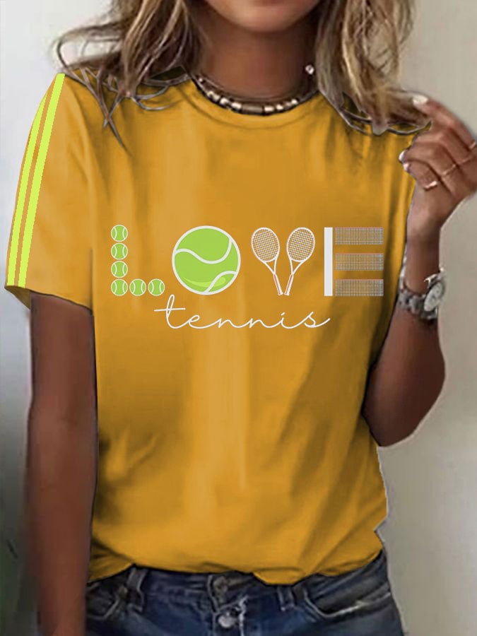 Women's Tennis Printed Round-Neck Casual T-Shirt