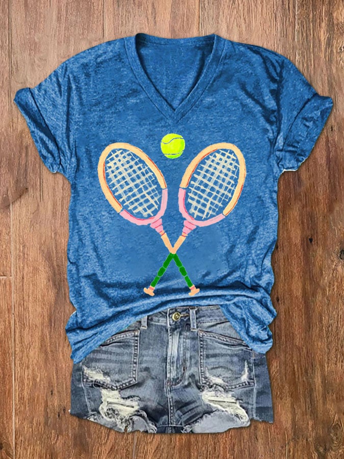 Women's Funny Tennis Tennis Lover Print V-Neck T-Shirt