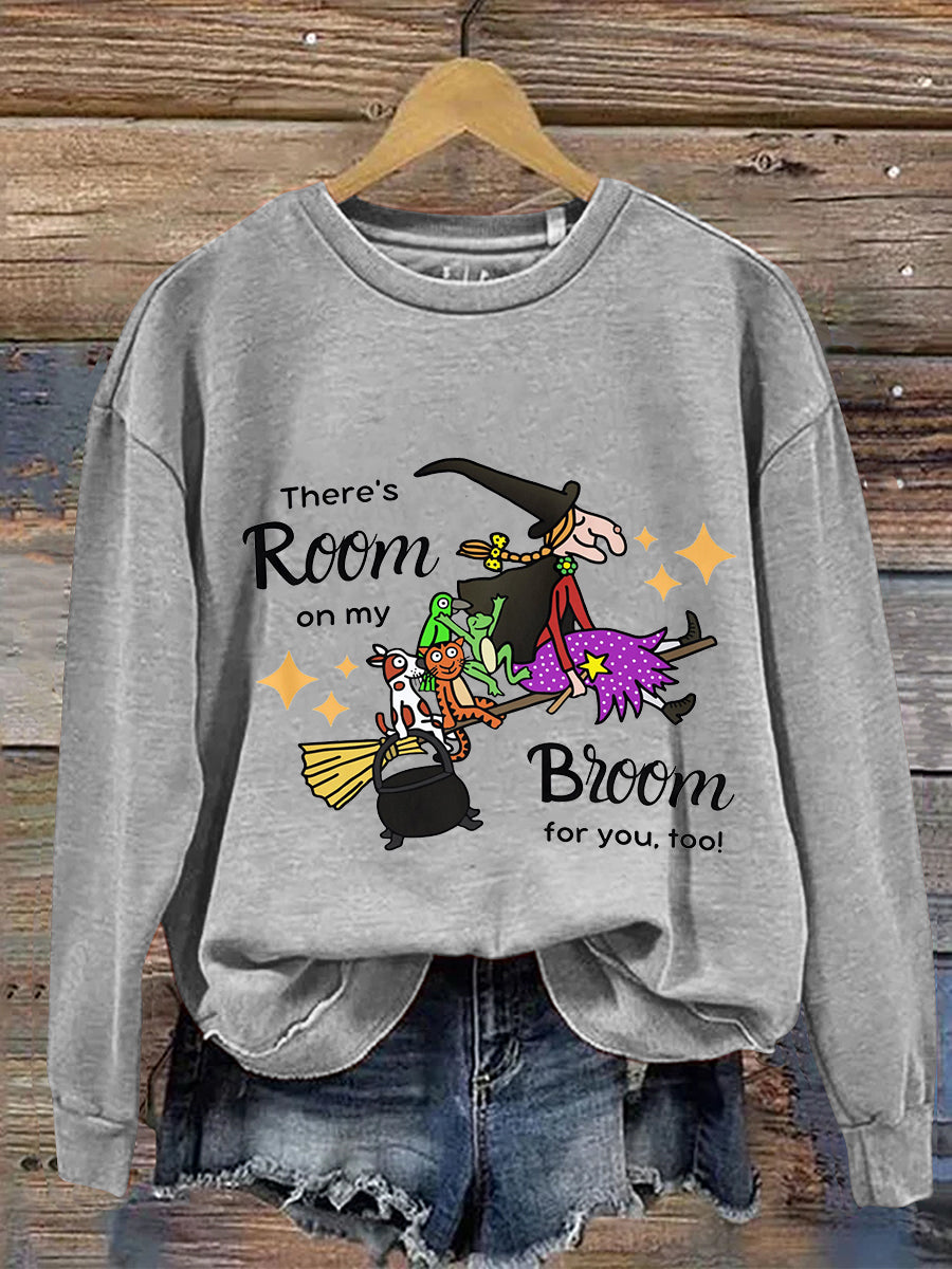 There's Room On My Broom For You Too Dog Cat Witch Halloween Art Print Casual Sweatshirt