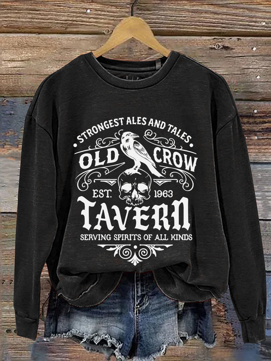 Strongest Ales And Tales Old Crow Tavern Serving Spirits Of All Kinds Halloween Art Print Casual Sweatshirt