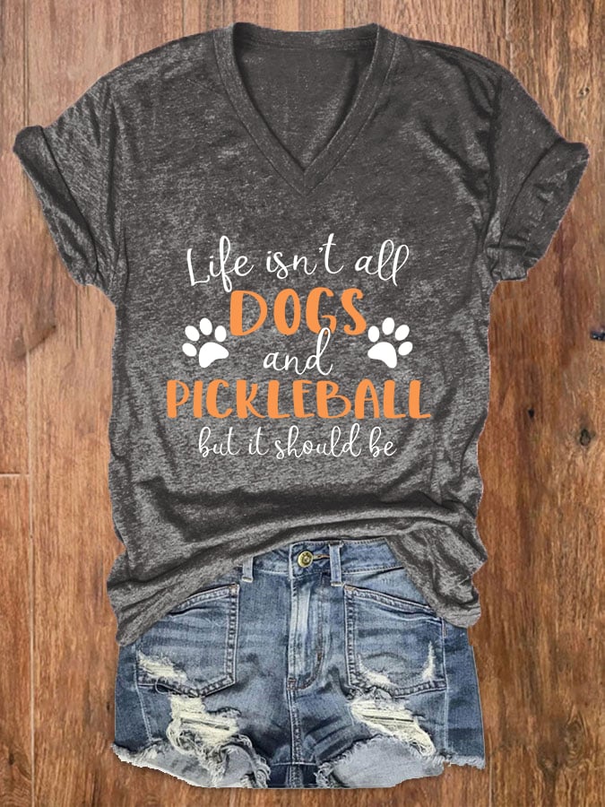 Women's Funny Dogs and Pickleball Printed T-Shirt