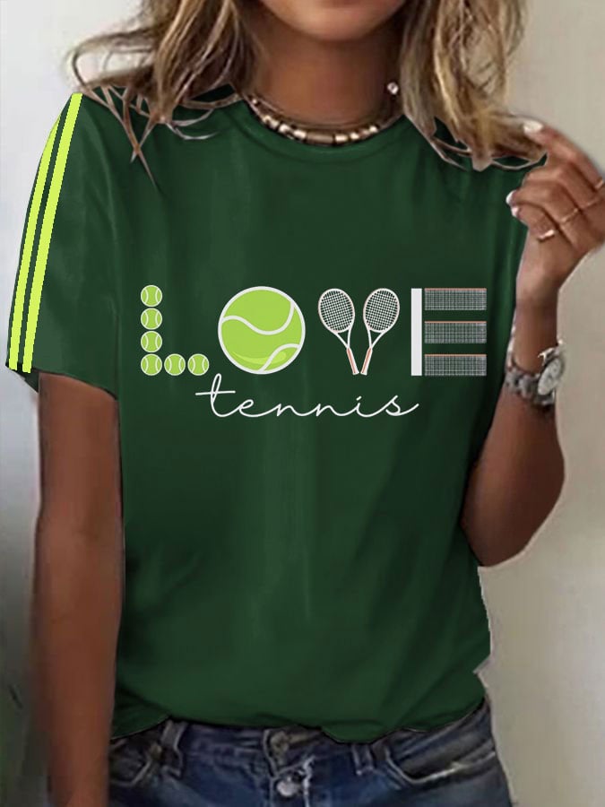 Women's Tennis Printed Round-Neck Casual T-Shirt