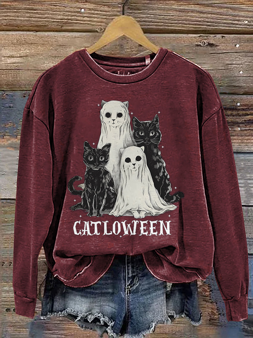 Catloween Funny Halloween Cat Casual Print Sweatshirt